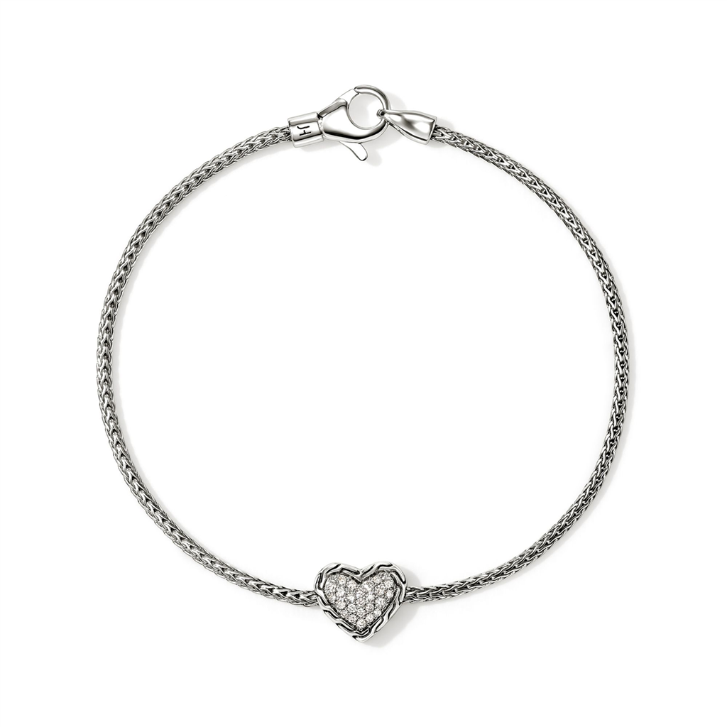 Sterling Silver 1.8mm Diamond Essential Heart Bracelet