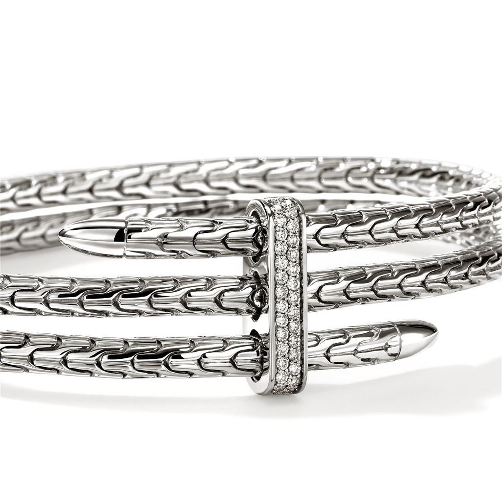 Double Flex Spear Cuff Bracelet – 4mm Sterling Silver with 0.23ct Diamond Pavé - closer view
