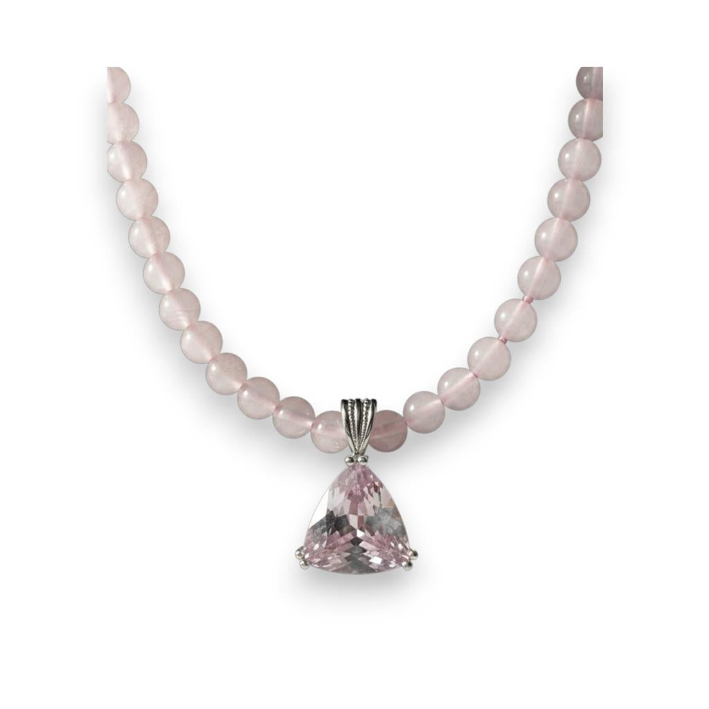 14KT & 18KT White Gold Pink Quartz & Kunzite Pendant Necklace