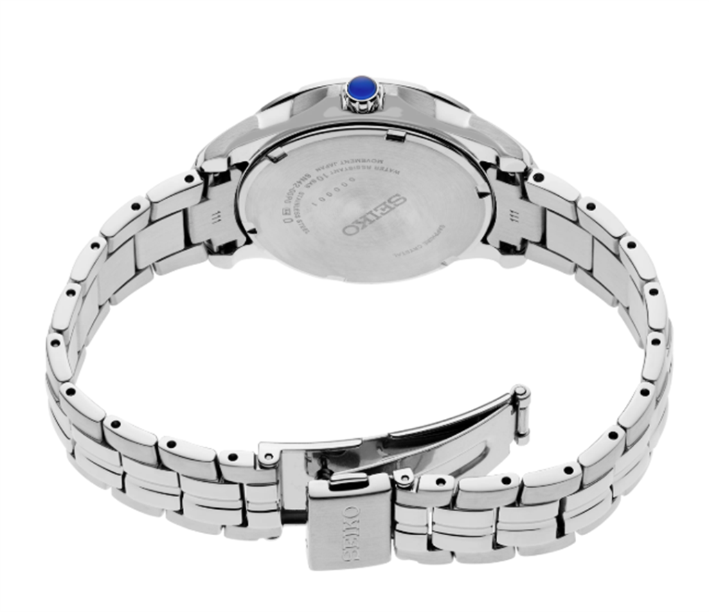 Seiko Coutura Stainless Steel Blue Mother-of-Pearl Index Dial Watch – Ref. SUR583