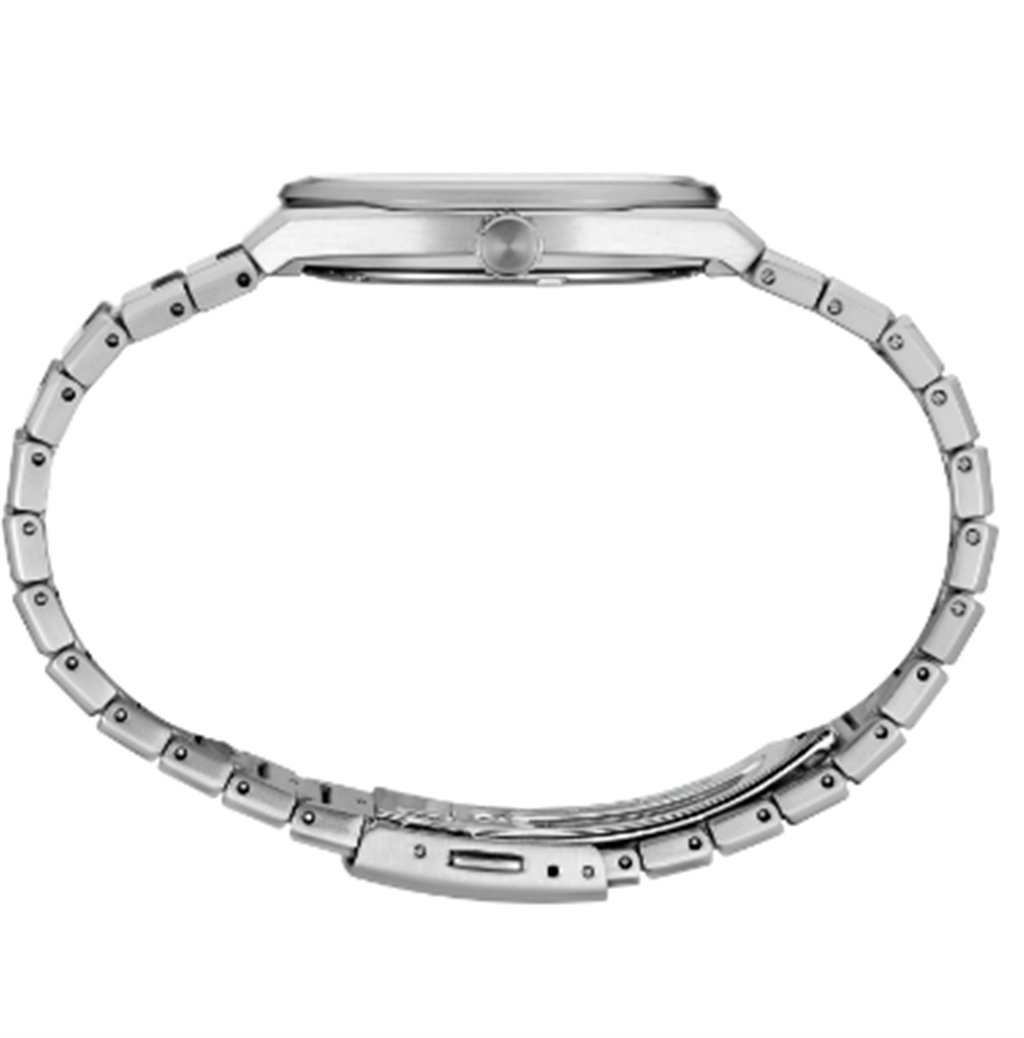 Seiko Essentials Stainless Steel Black Index Dial Watch - side view