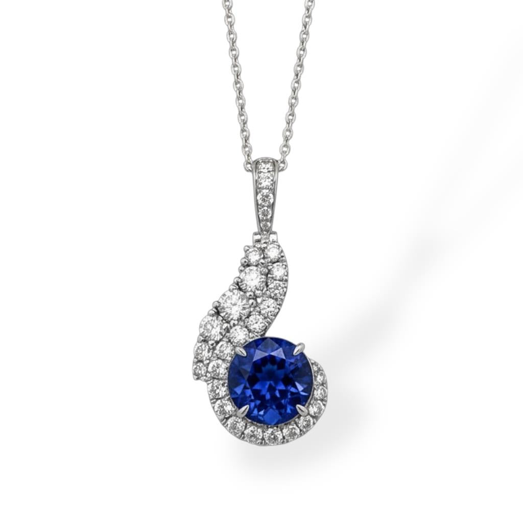 14KT White Gold Tanzanite And Diamond Swirl Pendant