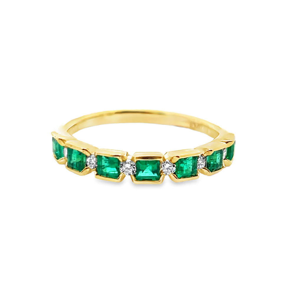 14KT Yellow Gold Emerald & Diamond Alternating Fashion Ring
