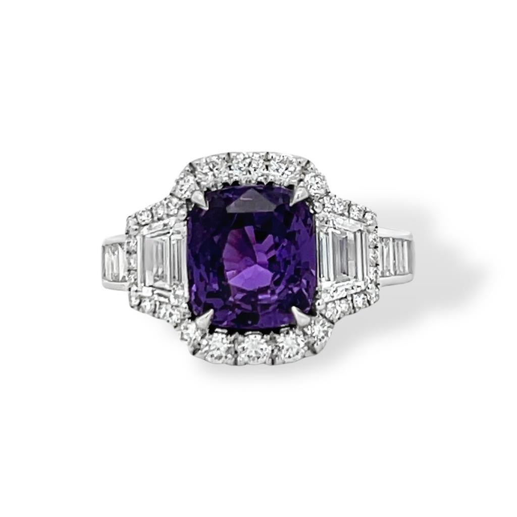 18kt White Gold Unheated Natural Purple Sapphire & Diamond Ring
