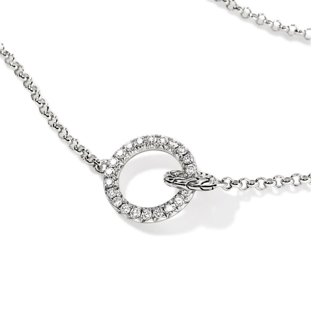 Sterling Silver Essentials Diamond Pavé 2mm Mini Rolo Chain Interlinking Necklace
