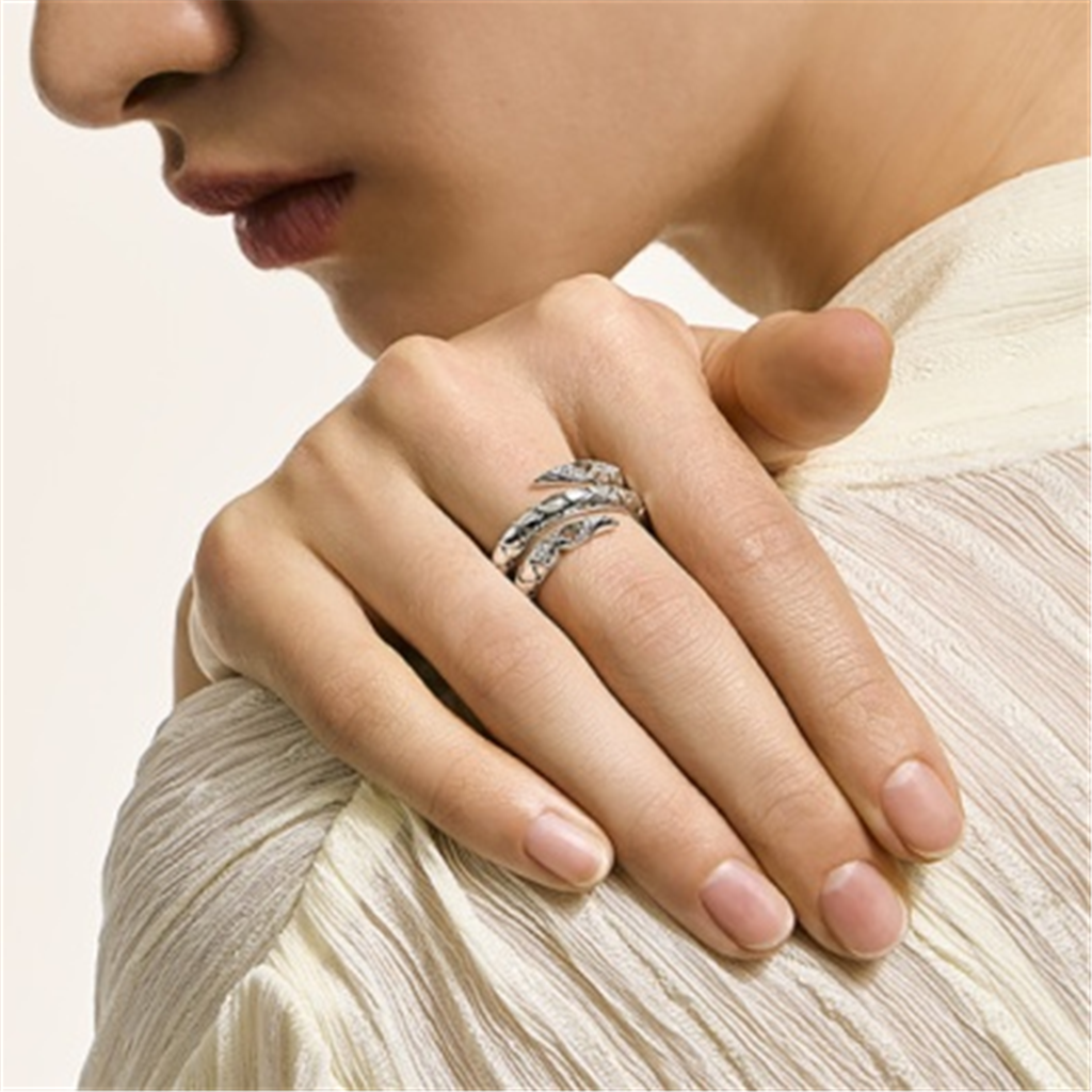 Sterling Silver Diamond Pavé Naga Two-Row Ring – Size 7