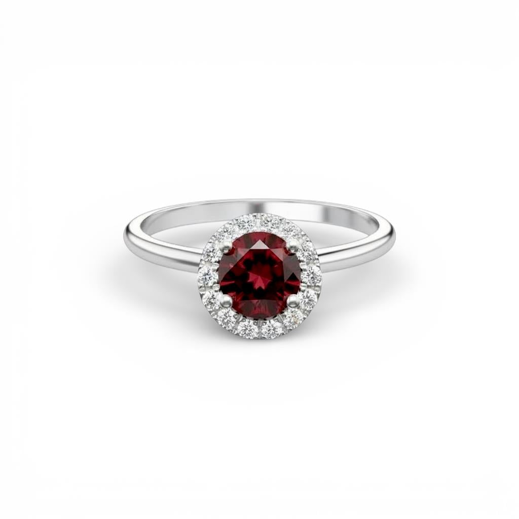 14KT White Gold Diamond and Garnet Ring