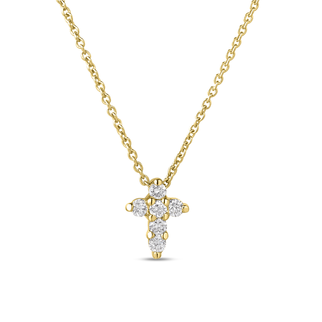 18KT Yellow Gold Baby Cross Diamond Pendant Necklace