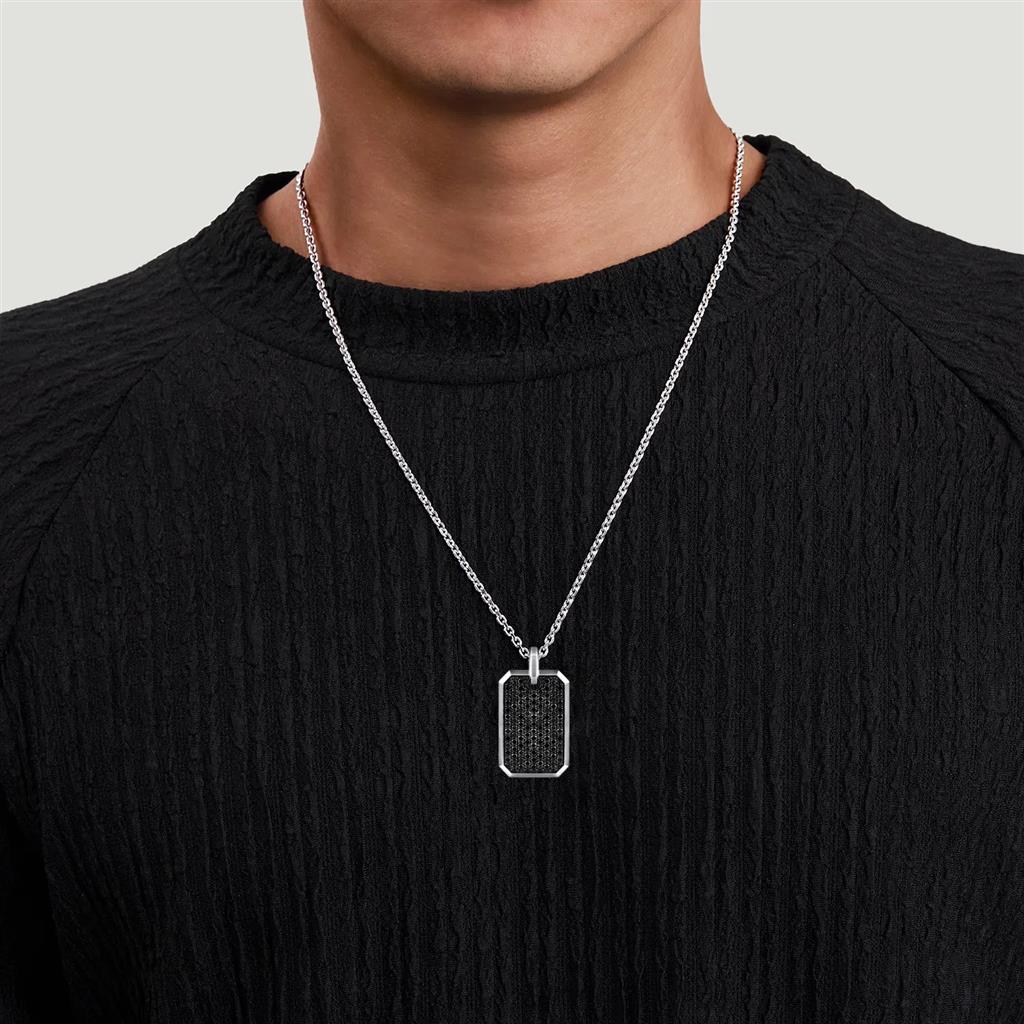 Sterling Silver Black Spinel Dog Tag Pendan (3.99cts, Style #PTM6548SVJBS)