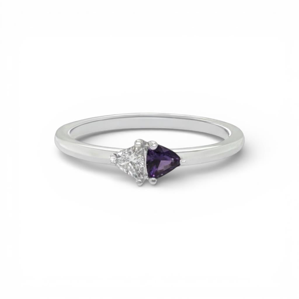 14KT White Gold Diamond and Amethyst Fashion Ring