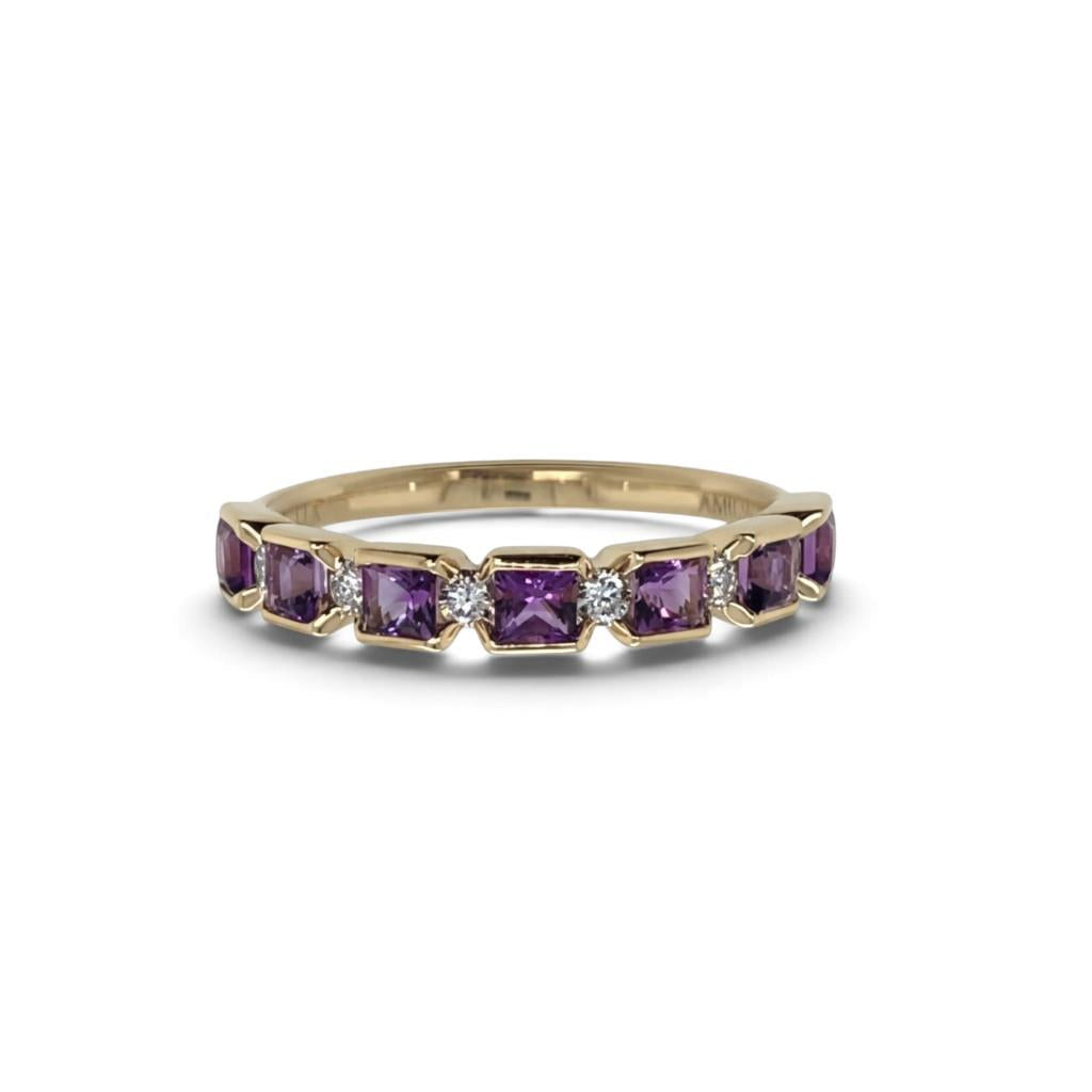 14kt Yellow Gold Amethyst & Diamond Fashion Ring – Size 7