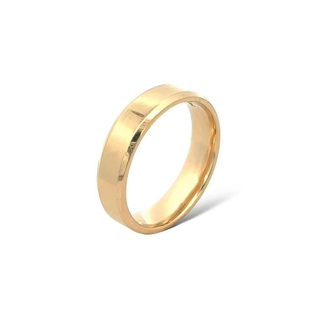 14Kt Yellow Gold 5mm Flat Bevel Edge Comfort Fit Plain Wedding Band