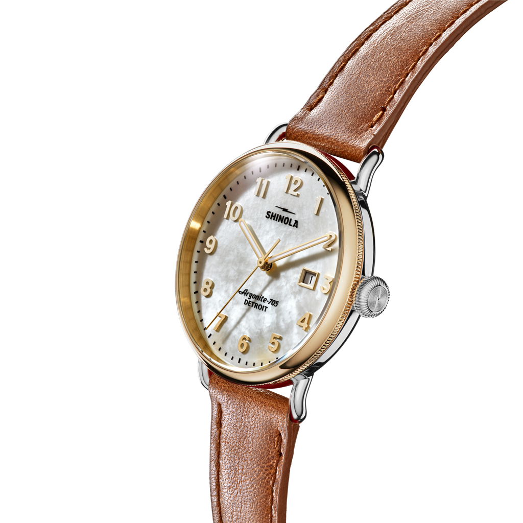 Shinola S0120315244 Canfield 38mm Mother of Pearl Arabic Dial Tan Leather Watch