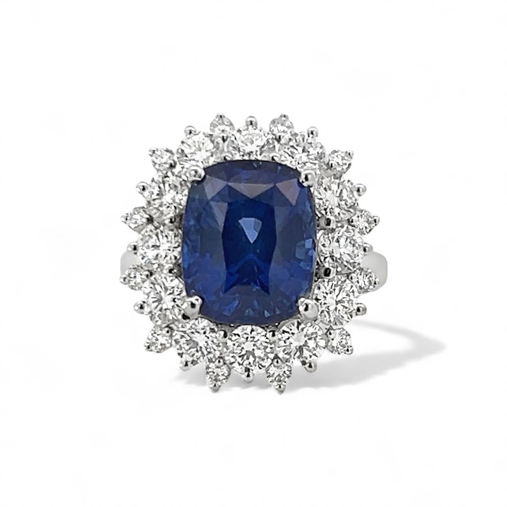 18KT White Gold Sapphire & Diamond Halo Fashion Ring