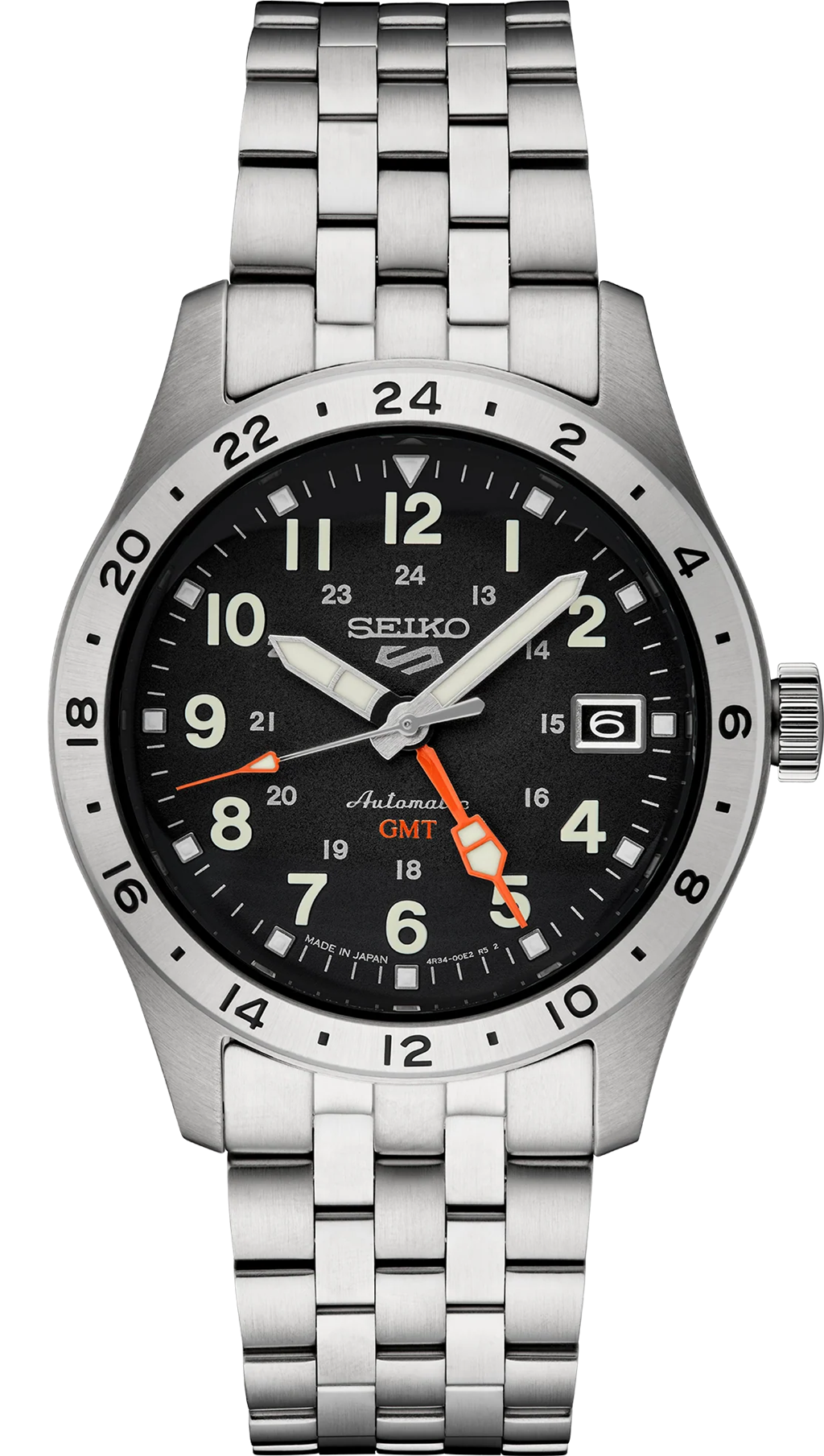 Seiko 5 Sports Stainless Steel Black Arabic Dial Watch ā Ref. SSK023