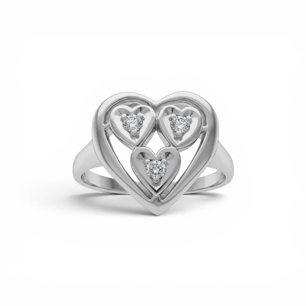 14kt White Gold Diamond Multi-Heart Ring – 0.09ct Diamonds, Size 6.25