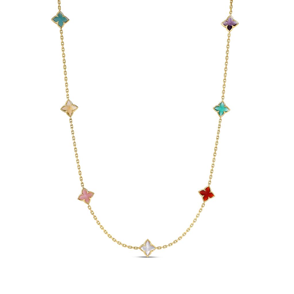 18K Yellow Gold Venetian Princess Carnival Mixed-Stone Flower Station Necklace | 36"