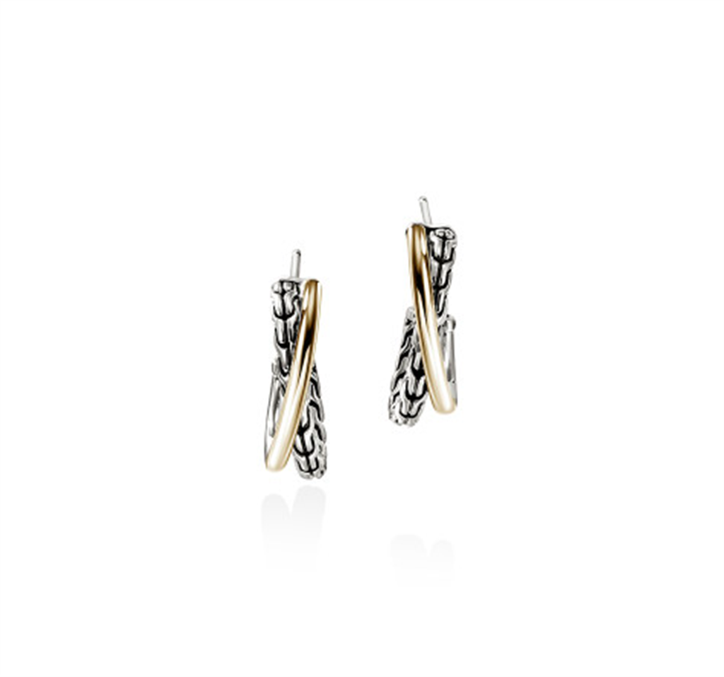 Sterling Silver & 14kt Yellow Gold Essential Crossover Hoop Earrings