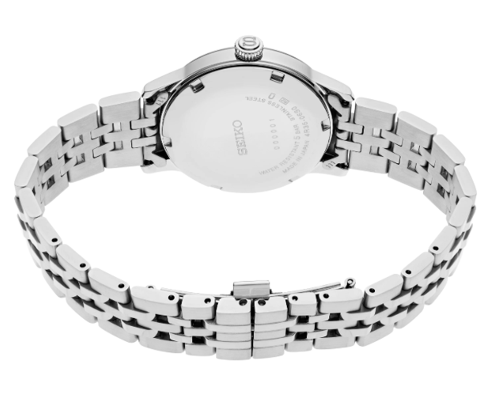 Seiko Presage Stainless Steel Blue Diamond Dial Watch - back side view