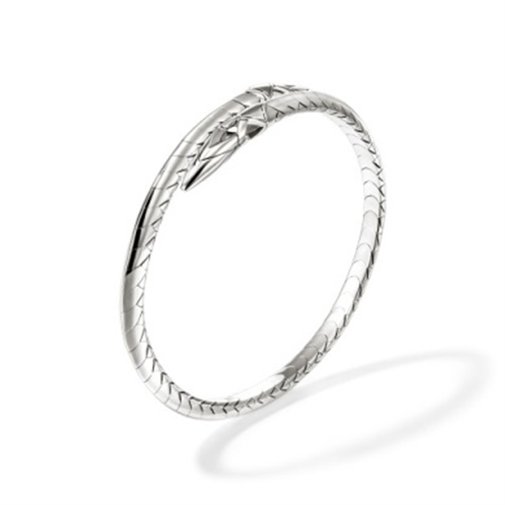 Sterling Silver 4mm Naga Bypass Flex Cuff Bracelet – Medium