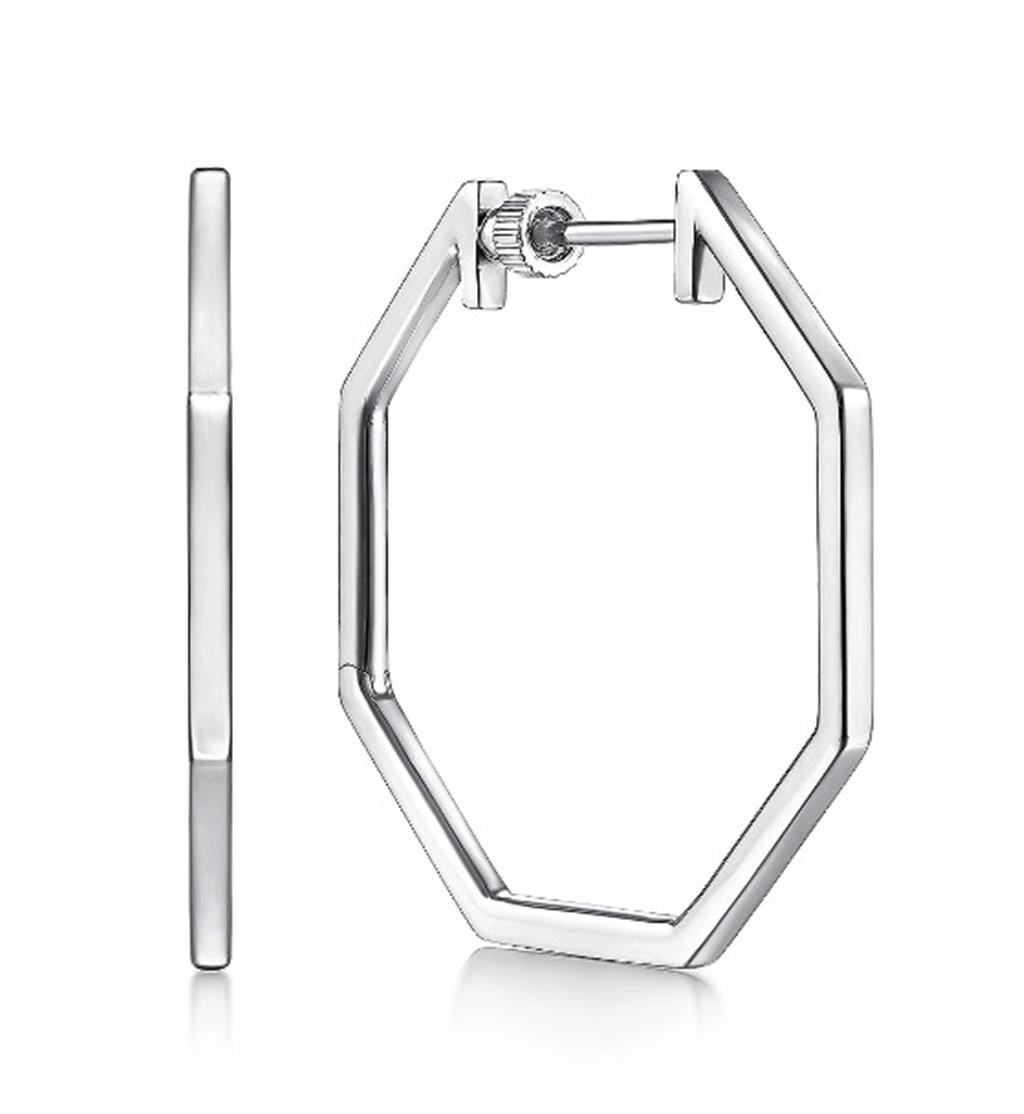 Sterling Silver 30mm Geometric Classic Hoop Earrings