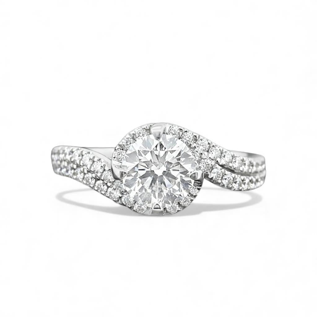 18kt White Gold Two-Row Curved Diamond Engagement Ring