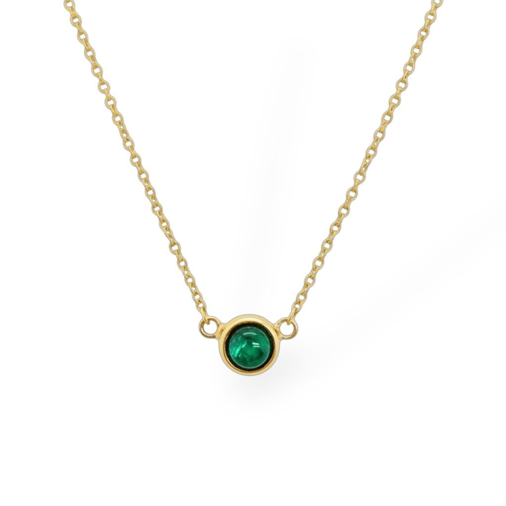 14kt Yellow Gold Bezel-Set Cabochon Emerald Pendant Necklace – 16"