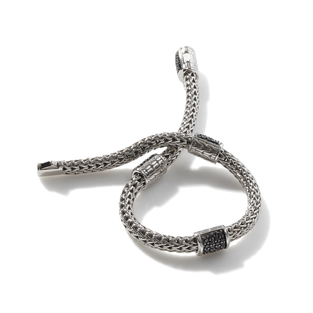 Sterling Silver Lava Four Station Chain Bracelet with Black Sapphire