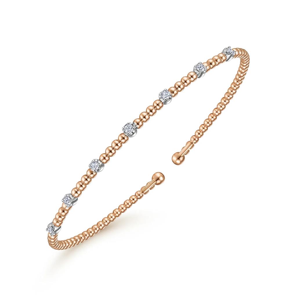 14kt Rose & White Gold Bead Station Diamond Cuff Bracelet BG4436-6T45JJ