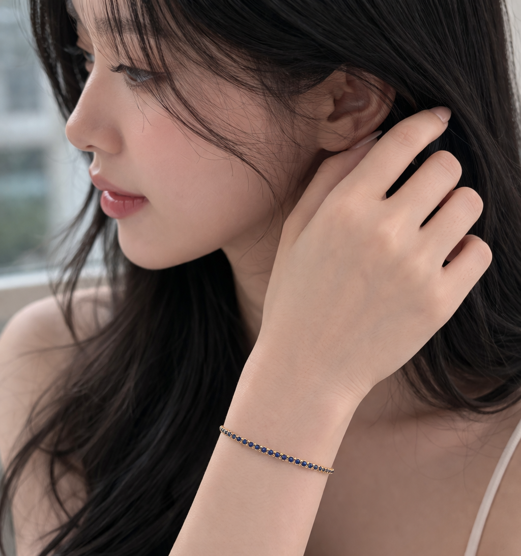 14KT Yellow Gold Sapphire Tennis Bracelet with Paperclip Chain