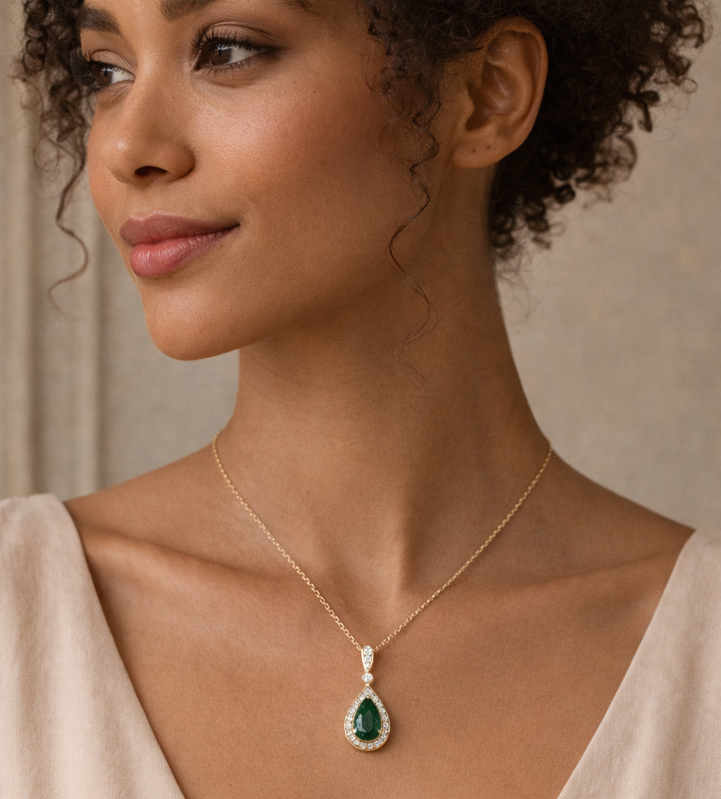 18KT Yellow Gold Pear Halo Pendant