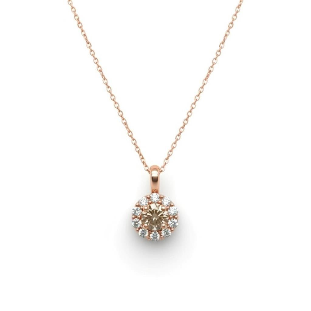 14K Rose Gold Cognac Diamond Halo Pendant Necklace