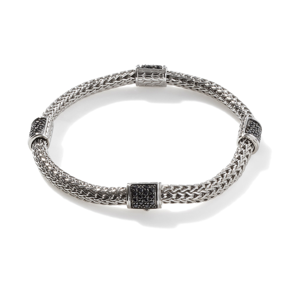 Sterling Silver Lava Four Station Chain Bracelet with Black Sapphire