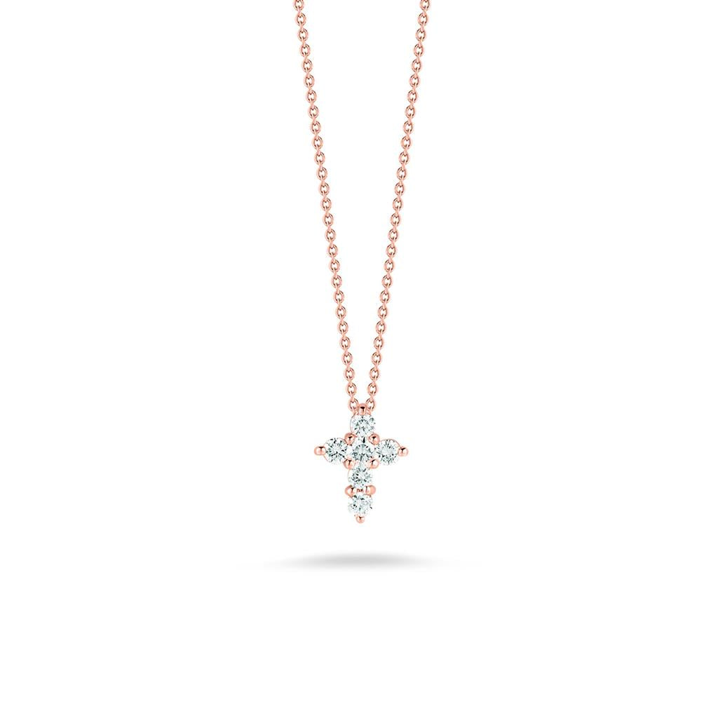 18K Rose Gold Large Cross Diamond Pendant Necklace
