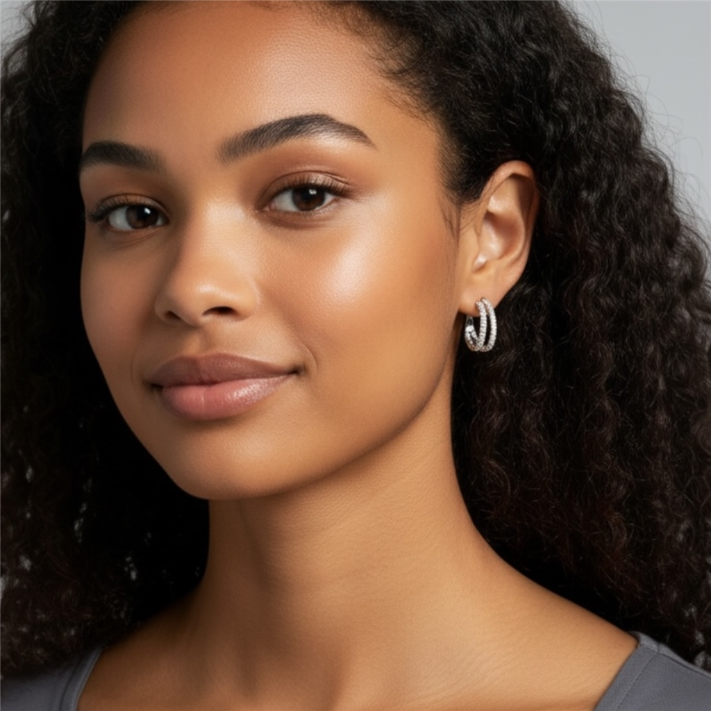 18K White Gold Diamond In/Out Double Hoop Earrings