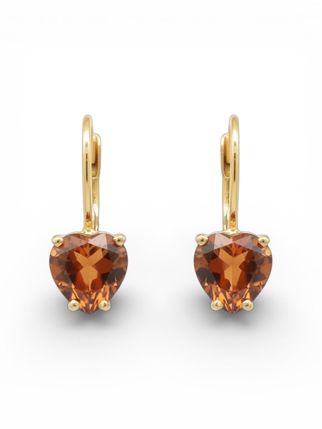 14KT Yellow Gold Heart-Shaped Citrine Leverback Earrings