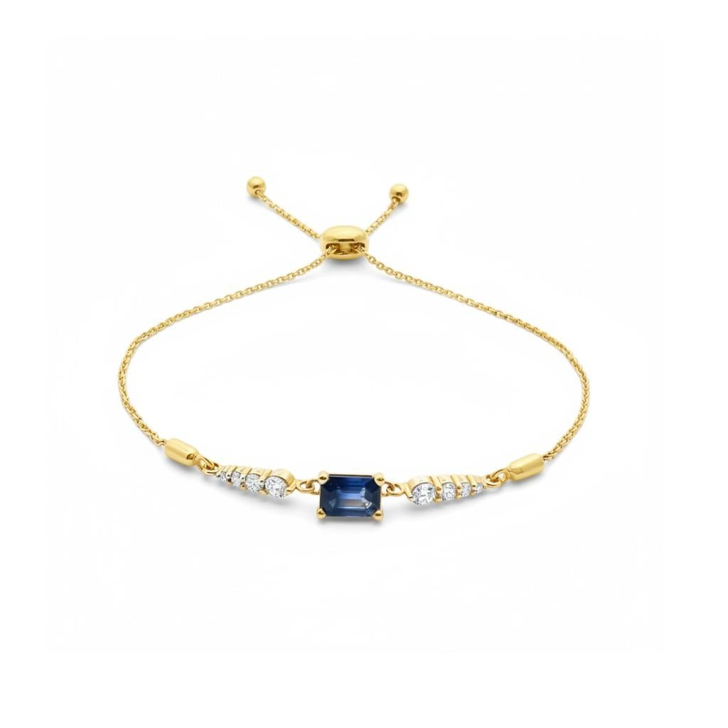 14kt Yellow Gold Emerald-Cut Sapphire & Diamond Bolo Bracelet