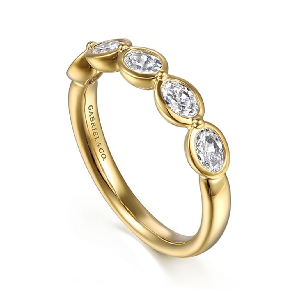 14K Yellow Gold Bezel Oval 5 Stone Diamond Anniversary Band