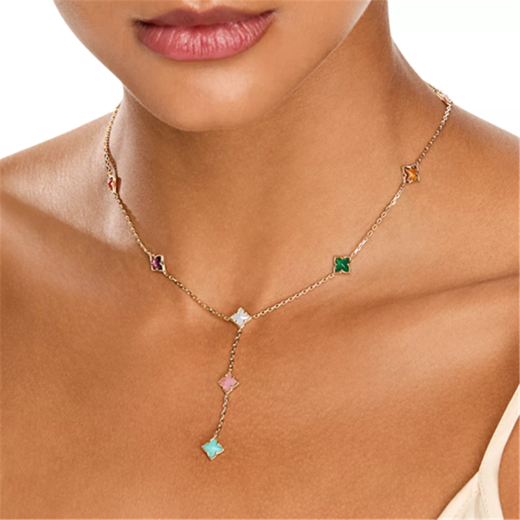 18K Yellow Gold Venetian Princess Carnival Mixed-Stone Flower Station Lariat Necklace | 16"