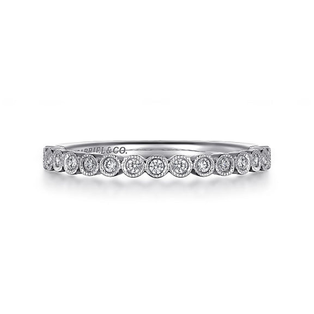 14K White Gold Round Bezel Set Diamond Band - 0.15 ct