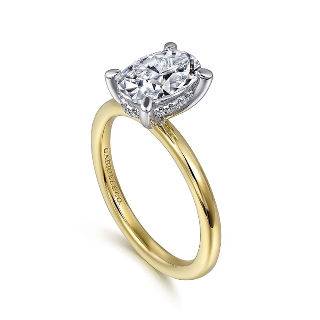 14K Two-Tone Hidden Halo Oval Engagement Semi-Mount