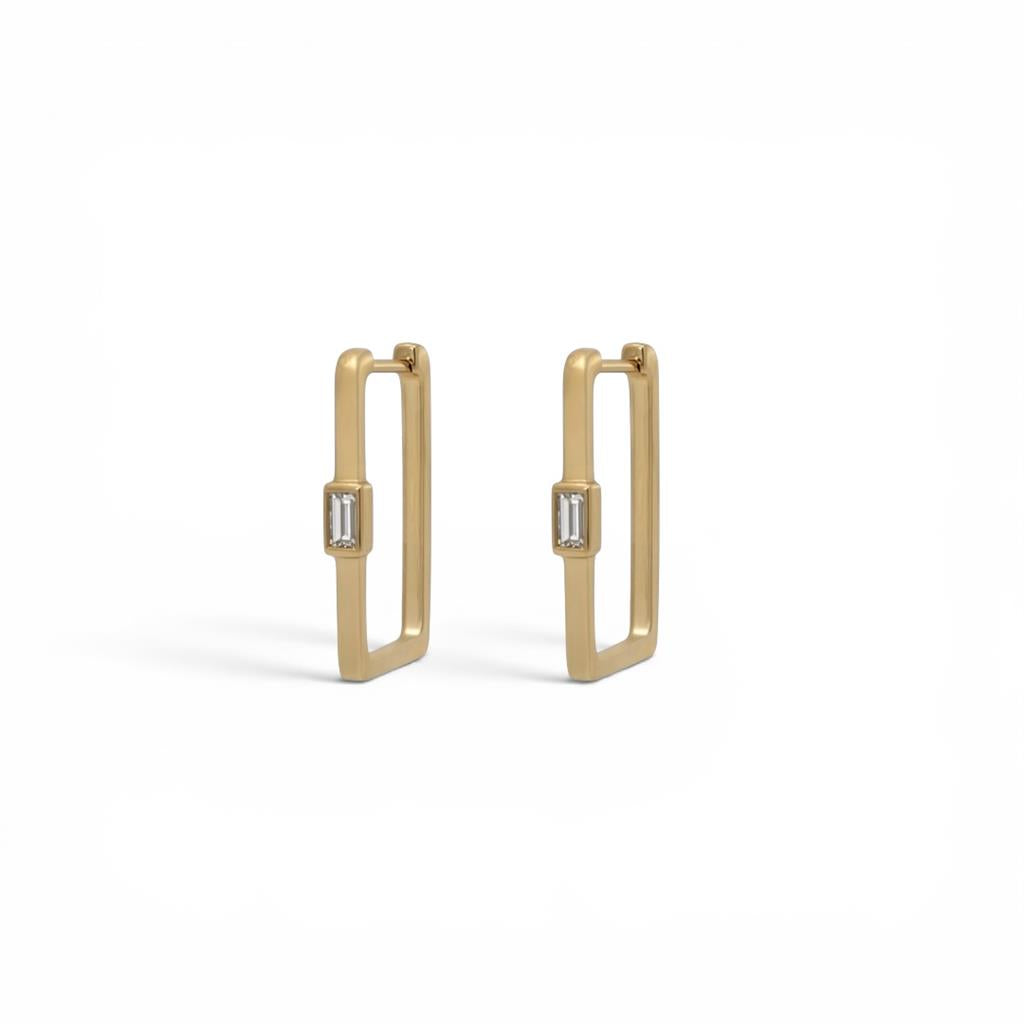 14KT Yellow Gold Baguette Diamond Hoop Earrings