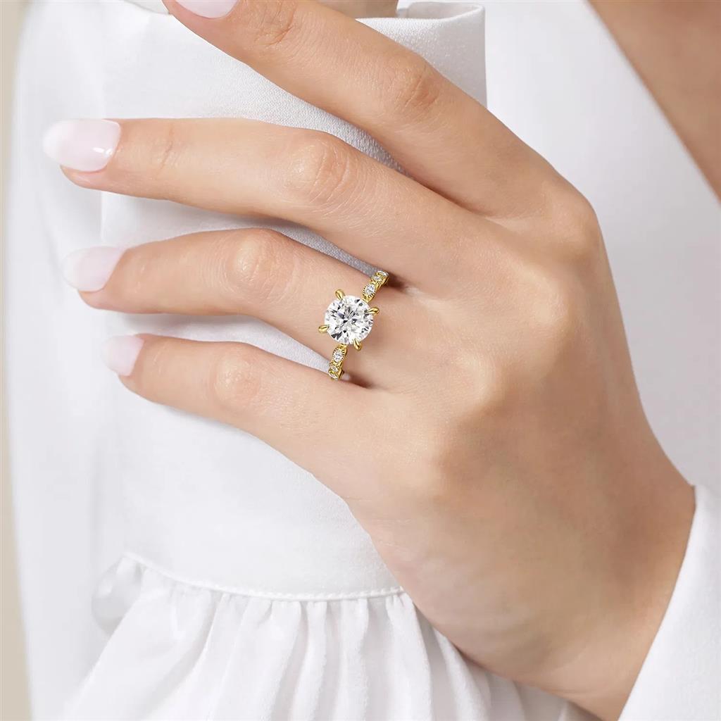 14K Yellow Gold Hidden Halo Diamond Semi-Mount Engagement Ring