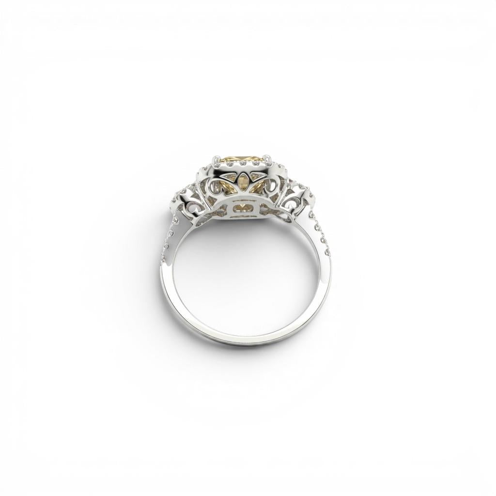 18K Two-Tone Yellow Diamond Double Halo Three Stone Engagement Ring | 1.39ct