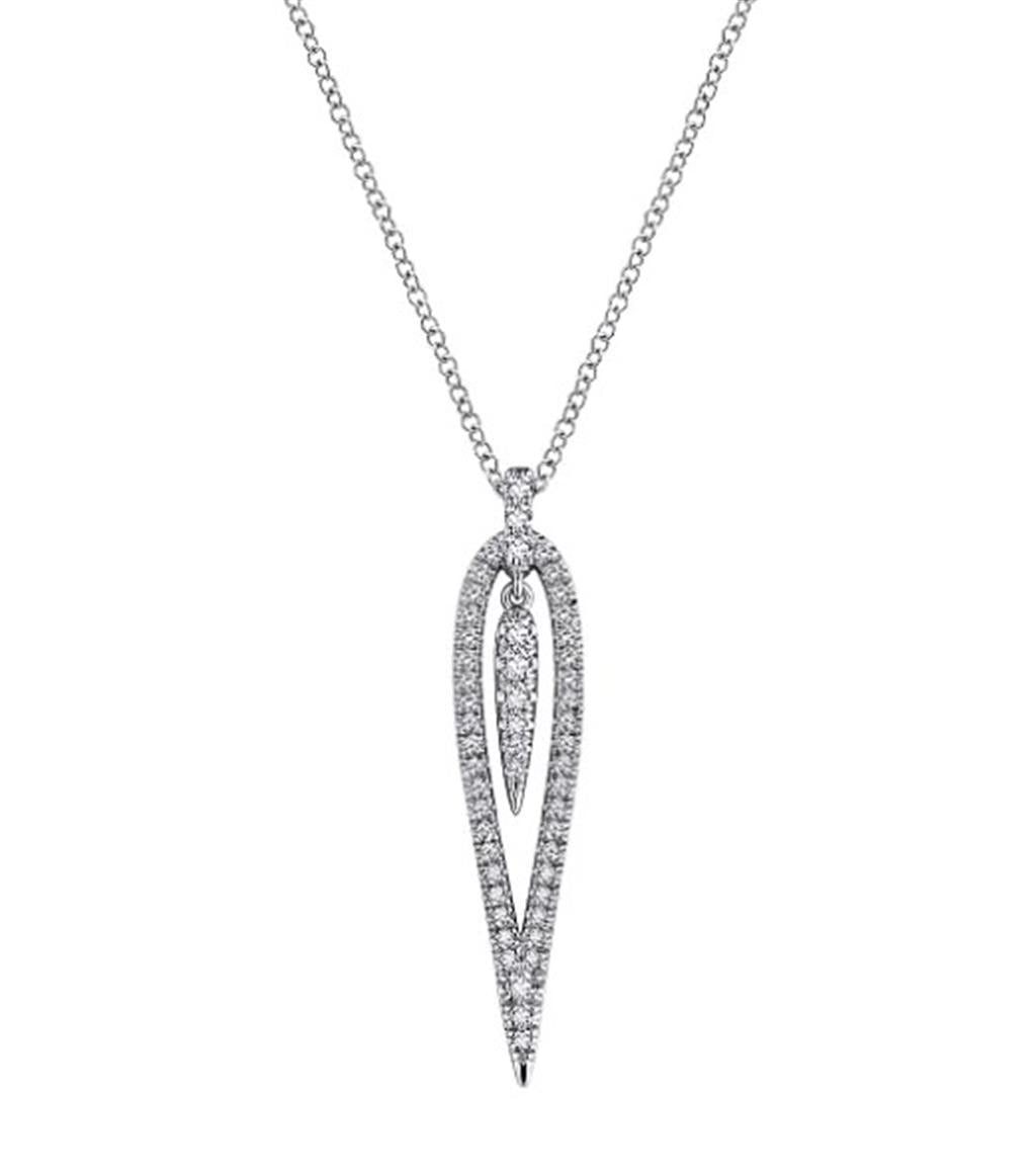 14kt White Gold Open Teardrop Pave Diamond Pendant Necklace