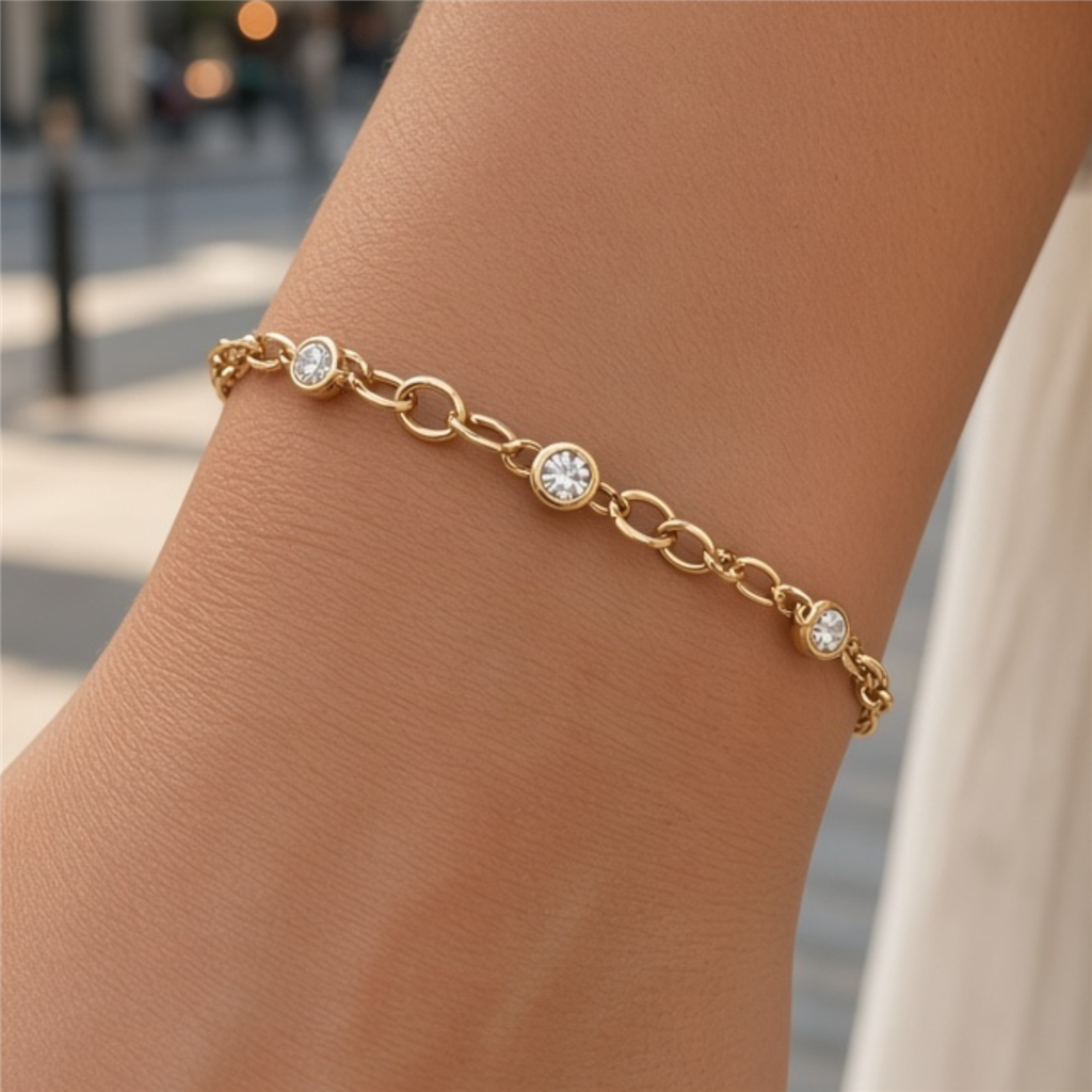 14KT Yellow Gold Diamond Bezel Link Bracelet