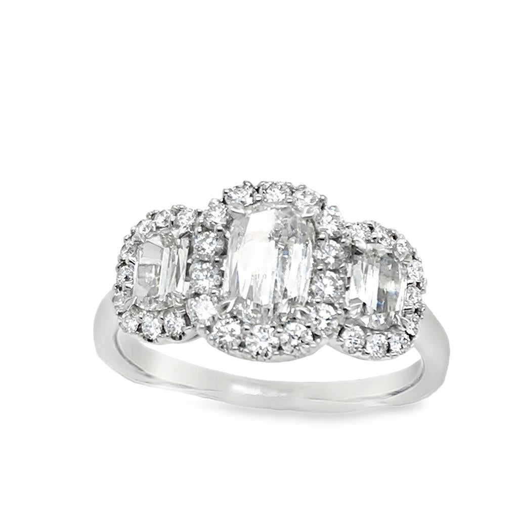 18kt White Gold L’Amour Crisscut® 3-Stone Halo Engagement Ring