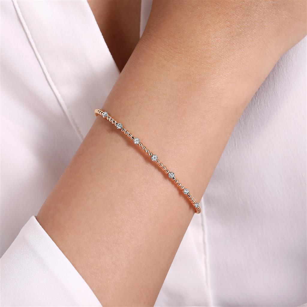 14kt Rose & White Gold Bead Station Diamond Cuff Bracelet BG4436-6T45JJ