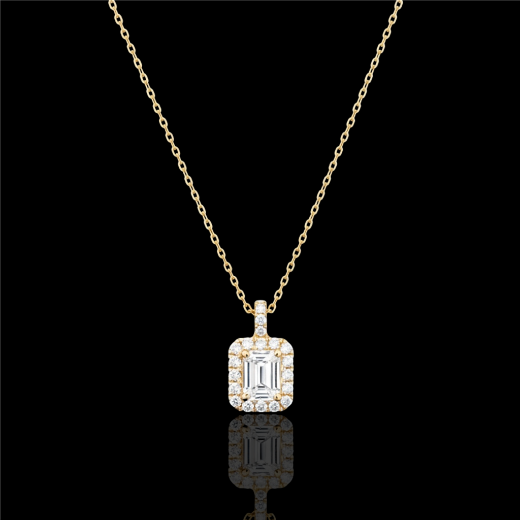Eternity Emerald Cut Diamond Halo Pendant