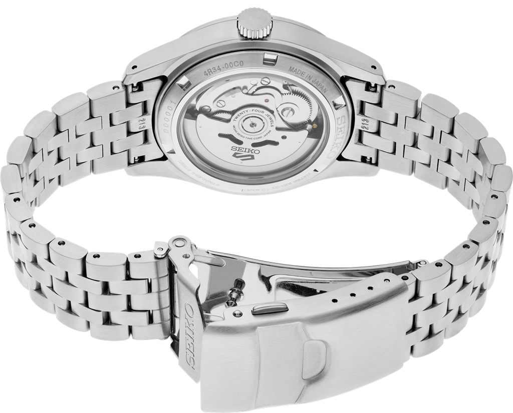 Seiko 5 Sports Stainless Steel Black Arabic Dial Watch – Ref. SSK023 - back view